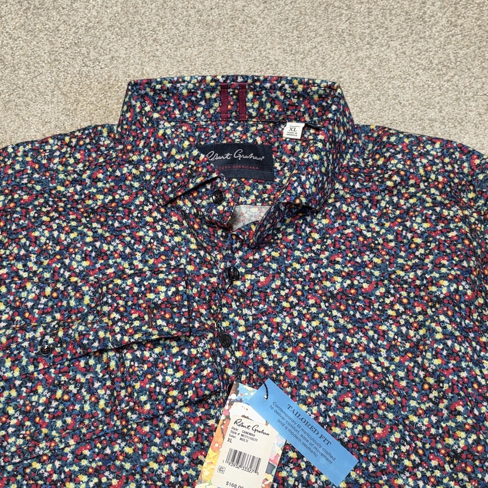 Robert Graham Canemah Floral Print Button Front Shirt XL NWT Tailored Fit Cotton